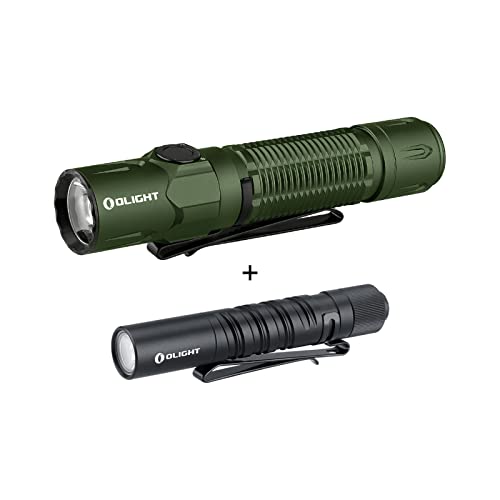 OLIGHT Warrior 3S 2300 Lumens Tactical Flashlight OD Green with I3T EOS 180 Lumens Dual-Output Slim EDC Flashlight for Camping and Hiking
