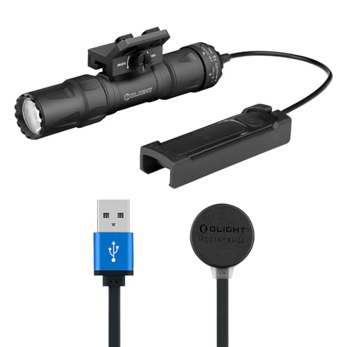 OLIGHT Odin S 1500 Lumens MLOK Rail Mounted Weaponlight IPX8 Rechargeable Tactical Flashlight Bundle MCC 3 Charger in Balck Upgraded Smart Magnetic Charging Cable
