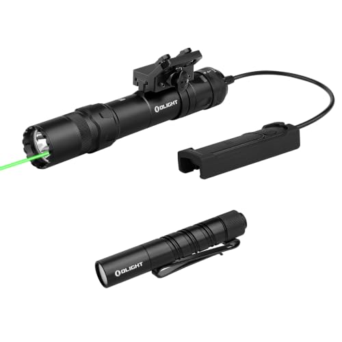 OLIGHT Odin GL M 1500 Lumens MLOK Mount Rechargeable Tactical Weaponlight with Green Beam and White LED Combo Bundle I3T 2 EOS Pocket EDC Flashlight, 200 Lumens Compact Bright Handheld Light