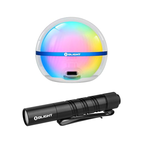 OLIGHT Sphere C Smart Night Light, USB-C Rechargeable, 75 Lumens Stepless Dimming Nightlamp Bundle with I3T 2 EOS 200 Lumens Compact Bright Pocket Handheld Flashights