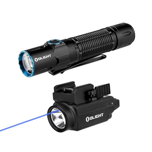 OLIGHT Warrior 3S 2300 Lumens Rechargeable Tactical Flashlight, Compact Dual-Switches LED Bright Light with Proximity Sensor and Baldr S Blue Beam 800 Lumens Magnetic USB Rechargeable Tactic