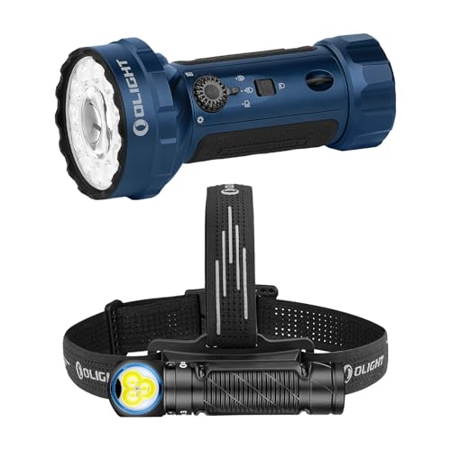 OLIGHT Marauder Mini 2 Bright Flashlight 10,000 Lumen with 750 Meters Beam Distance Bundle with Perun 3 Rechargeable Headlamp Flashlight