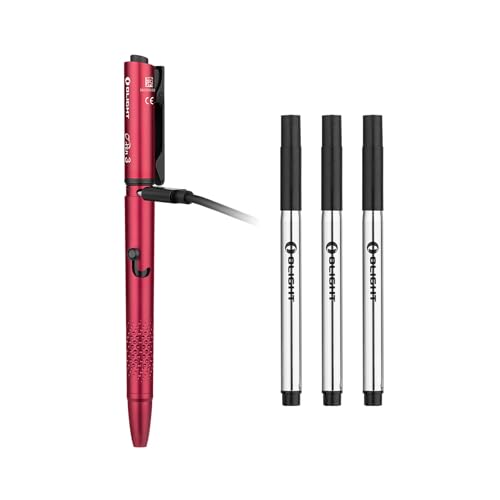OLIGHT O'Pen 3 4-in-1 Pen Light Wine Red Bundle with 3 Gel Ink Refills