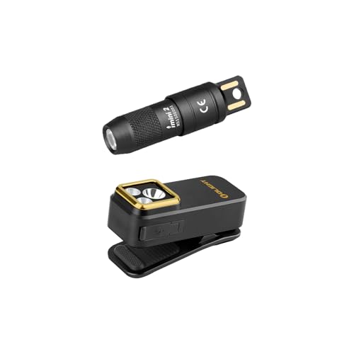 OLIGHT IMINI 2 EDC Rechargeable Keychain Flashlight 50 Lumens Bundle with Oclip Pro S EDC Flashlight Clip-on Light, 600 Lumens Type-C Rechargeable with White LED, UV and RGB