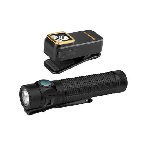 OLIGHT Oclip Pro S EDC Flashlight Clip-on Light, 600 Lumens Type-C Rechargeable with White LED, UV and RGB Bundle with Baton4 Pro EDC Flashlight Rechargeable, 1600 Lumens Small Pocket LED Fl