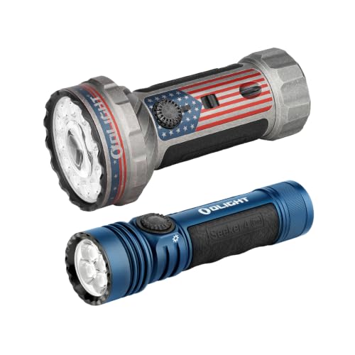 OLIGHT Marauder Mini 2 Bright Flashlight 10,000 Lumen with 750 Meters Beam Distance Bundle with Seeker 4 Pro High Powerful Bright Light Rechargeable Flashlight