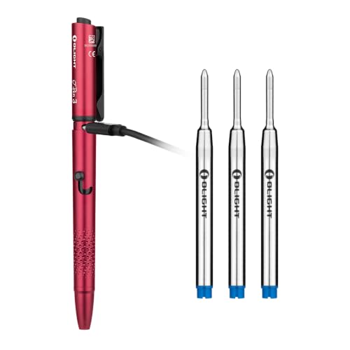 OLIGHT O'Pen 3 EDC Pen Light Wine Red with 3 Blue Ink Refills