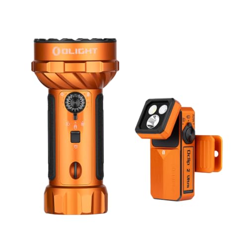 OLIGHT Marauder Mini 2 High Lumen Flashlight Bundle with Oclip 2 Ultra EDC Rechargeable Flashlight Clip Light, Amber Orange