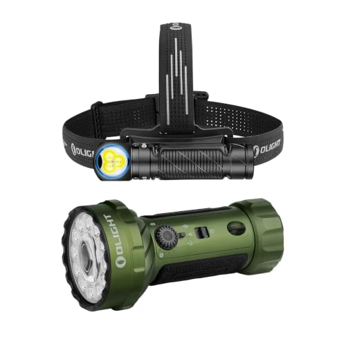 OLIGHT Marauder Mini 2 High Lumen Flashlight 5 Lighting Modes Bundle with Perun 3 Headlamp Rechargeable, Red Light, Waterproof