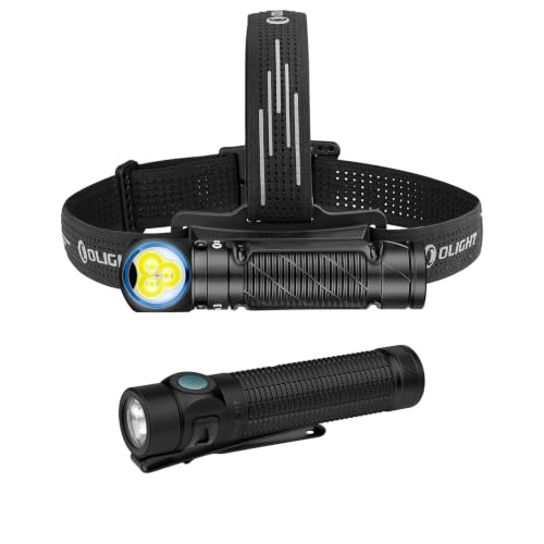 OLIGHT Baton4 Pro EDC Flashlight Rechargeable, Small Pocket Light Bundle with Perun 3 Headlamp Rechargeable, Red Light, Waterproof