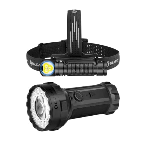 OLIGHT Marauder 3 Bright Flashlight 25,000 Lumens with 1000M Bundle with Perun 3 Headlamp Rechargeable, Red Light, Waterproof