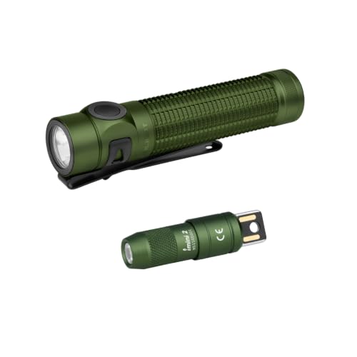 OLIGHT Baton4 Pro EDC Flashlight Rechargeable, Small Pocket Light Bundle with IMINI 2 Keychain Mini Flashlight OD Green