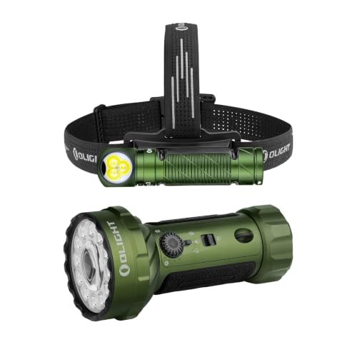 OLIGHT Marauder Mini 2 High Lumen Flashlight 5 Lighting Modes Bundle with Perun 3 Headlamp Rechargeable, Red Light, Waterproof